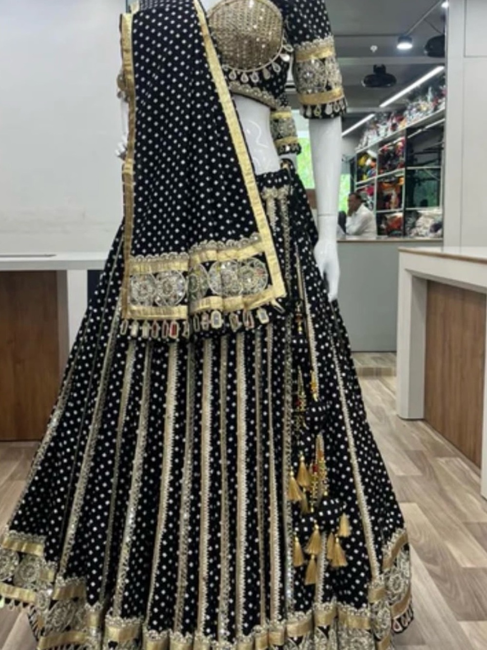 Black & Gold Embellished Lehenga Skirt - Women Skirts